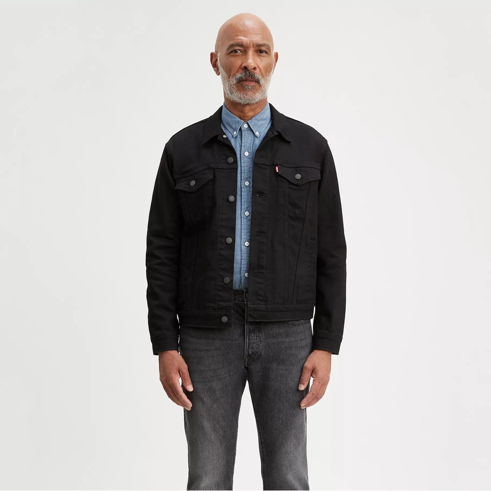 NWT Men's Levi's Premium Black Denim Trucker Jacket Size Medium